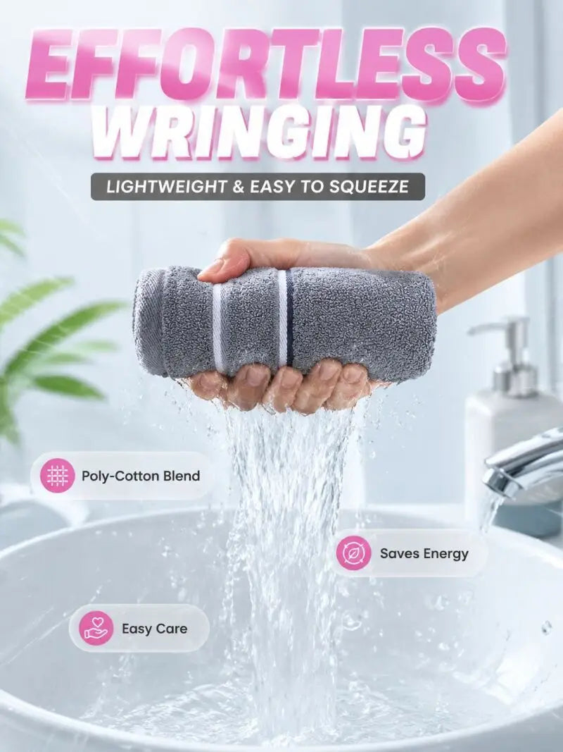 A hand squeezes a grey, lightweight scouring pad into running water in a sink.