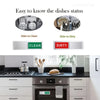 Magnetic dish indicator showing CLEAN and DIRTY status on a kitchen appliance panel.