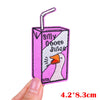 Pink embroidered patch featuring a goose face with a straw and text