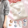 A set of pearl brooch jewelry featuring various sizes and styles displayed on a pink background.