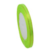 A roll of 6mm gold-edged satin ribbon in lime green for gift wrapping and crafts.