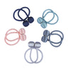A collection of magnetic curtain tiebacks in various shades of blue, pink, and gray.