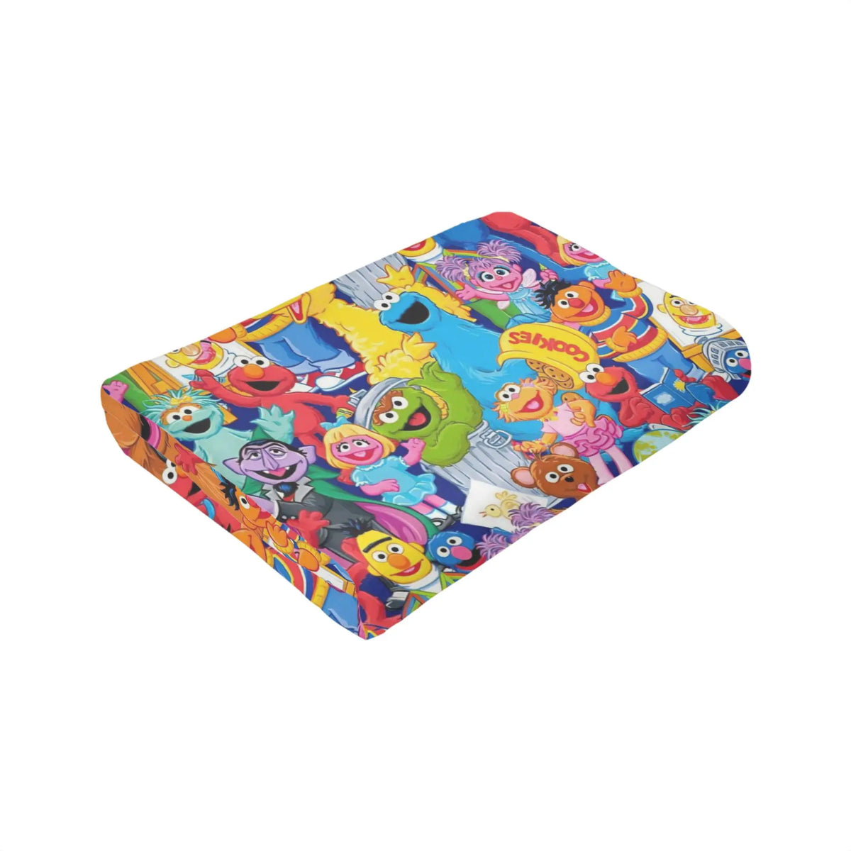 A colorful flannel throw blanket featuring various Sesame Street and Elmo Friends cartoon characters.
