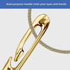 A close-up of a gold-colored dual-purpose needle tool with a braided wire handle.