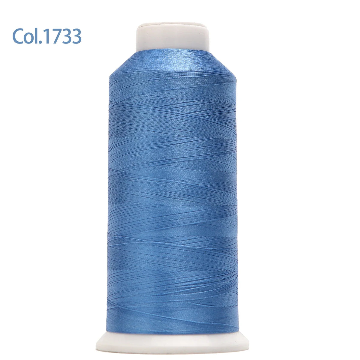 A spool of blue embroidery thread labeled Col.1733