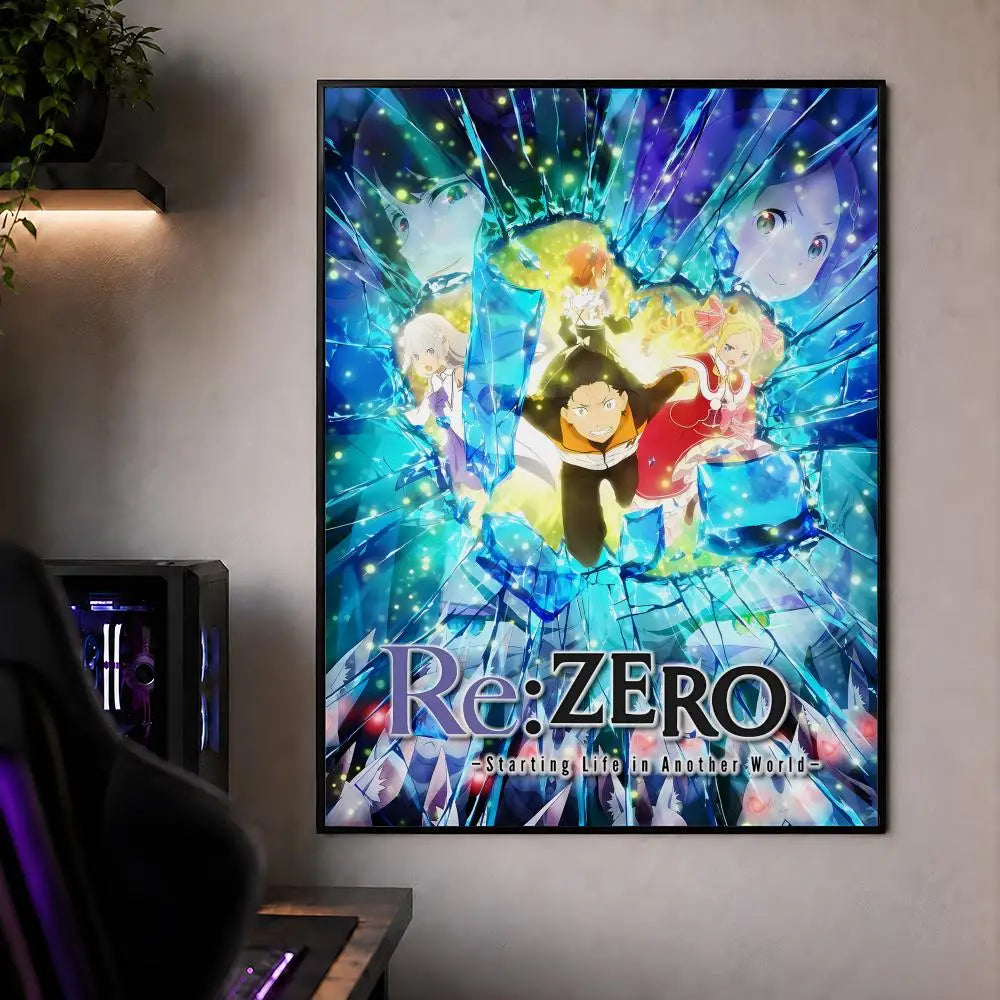 Anime Re:Zero Subaru Rem wall decor featuring a vibrant, sparkling illustration of the character.