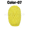 A ball of bright yellow chenille yarn labeled Color-07 for crafting.