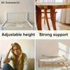 A wooden bed frame with adjustable height and strong support legs shown in different angles.