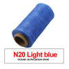 A roll of light blue waxed thread for leather and crafting.
