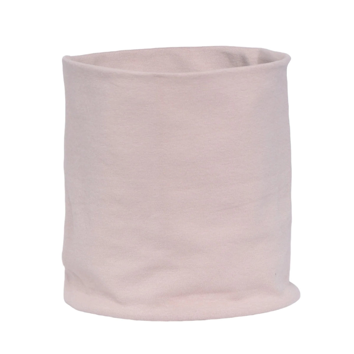 A light pink, knitted neck scarf made of soft cotton.