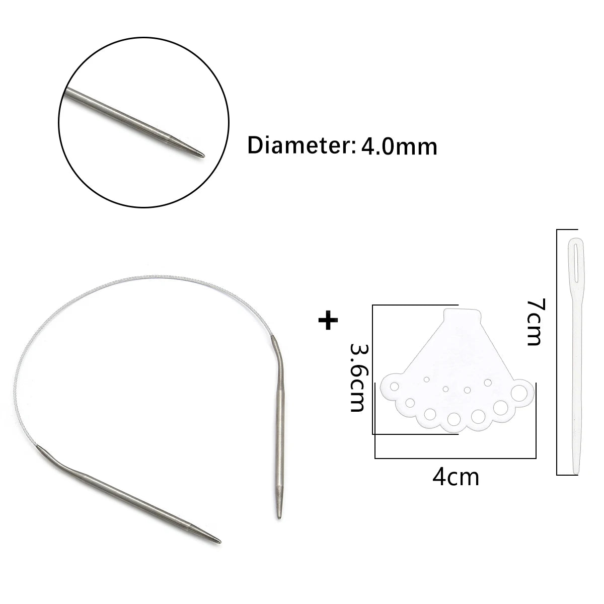 Stainless steel circular knitting needles set with a 4.0mm diameter and a 7cm length tool.