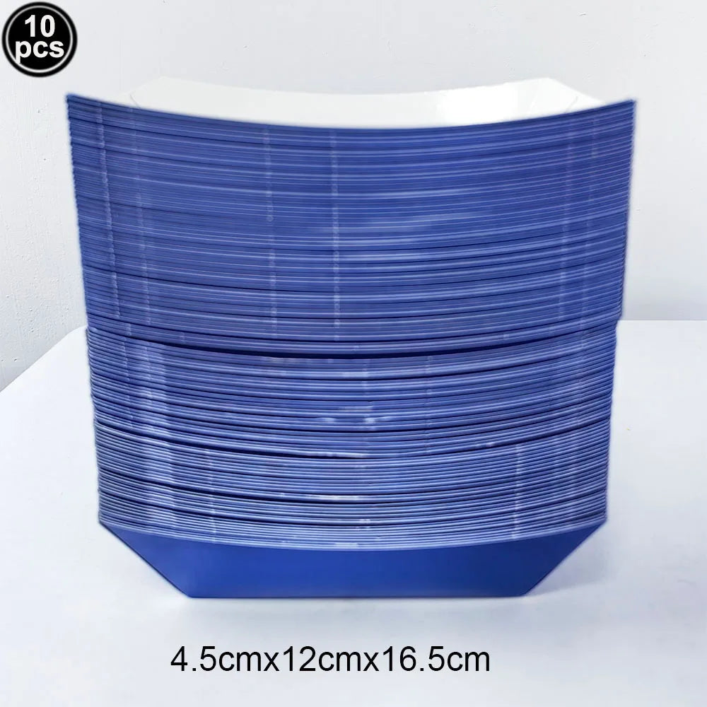 A stack of blue rectangle tablecloths, 10 pieces per stack, with dimensions 4.5cm x 12cm x 16.5cm.