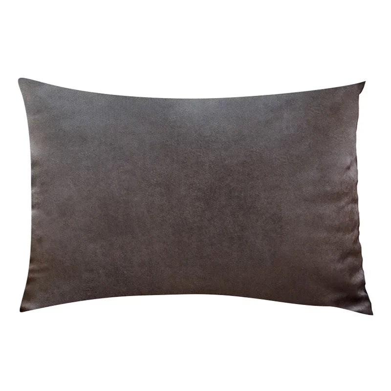 A dark brown velvet throw pillow cover with a smooth texture.