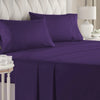 A purple luxury microfiber bed sheet set with deep pockets is displayed on a bed.
