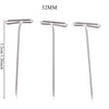 Stainless steel T-pins for wig making and knitting, shown in various sizes.