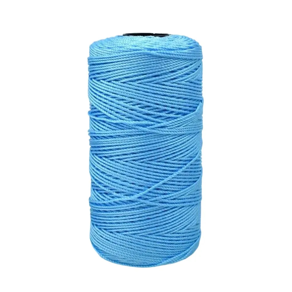 A spool of bright blue 1.5mm cotton silk thread for knitting and crafting.