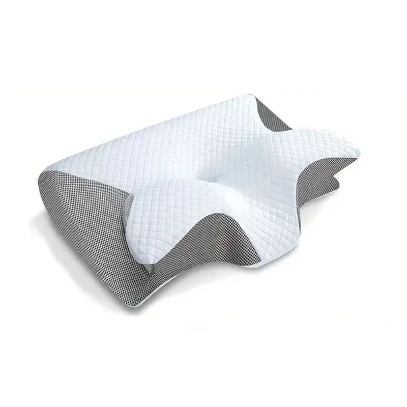 White memory foam cervical neck pillow with a textured, contoured shape.