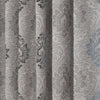 Gray sheer jacquard curtain panel featuring an ornate floral pattern.