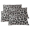 A set of two leopard print decorative pillow covers in gray and black spots.
