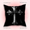 Black throw pillow cover featuring a silver gothic cross sigil design.