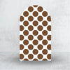 A tall arch backdrop cover featuring a repeating pattern of brown polka dots on a white background.