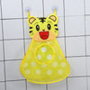 Yellow cartoon tiger mesh bath toy organizer with adhesive hooks