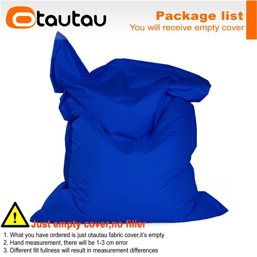 Blue empty cover for an outdoor bean bag or pouf