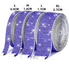 Rolls of self-adhesive crystal rhinestone ribbon in various sizes S to XL for DIY crafts