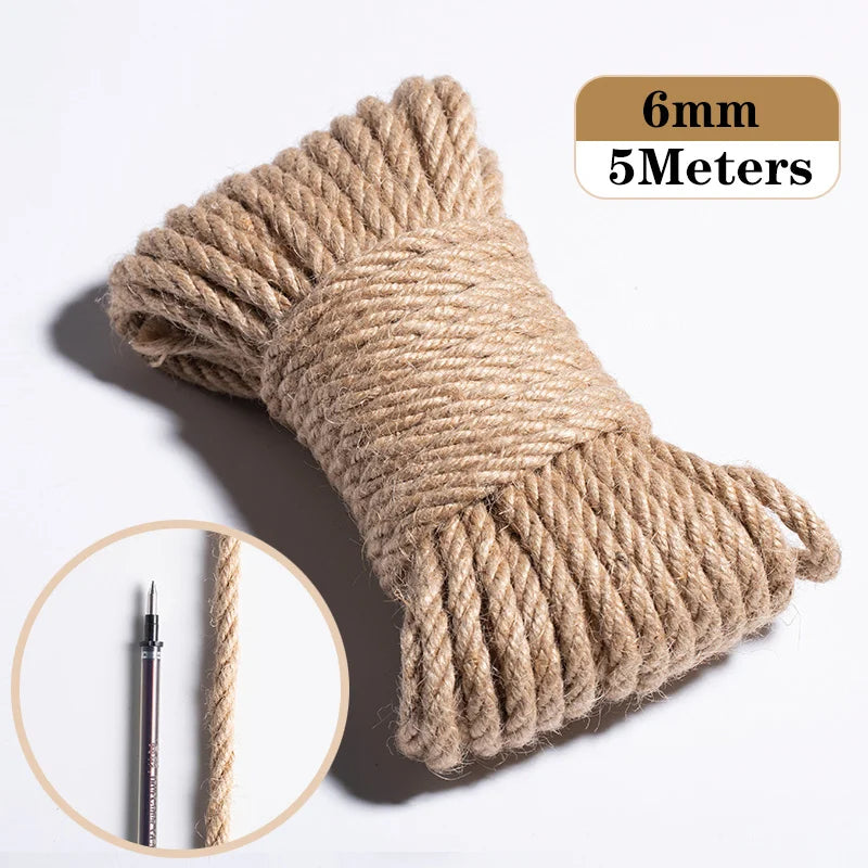 A roll of 6mm jute twine, 5 meters long, used for crafts and decor.