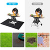 Before and after comparison of a heavy-duty double-sided grill mat used for outdoor cooking.