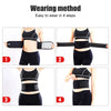 Instructions showing 4 steps to wear a magnetic therapy waist belt for lumbar support