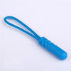 A blue zipper pull replacement clip with a loop and a cylindrical body is shown against a white background.