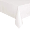 White disposable plastic tablecloth draped over a table.