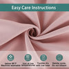 Pink fabric draped, showing care instructions for a 2-in-1 curtain set.