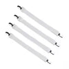 A set of white adjustable crisscross bed sheet clips for secure holding.