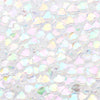 A close-up view of a 100-pack of iridescent, heart-shaped acrylic beads for jewelry making.