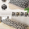 A set of leopard print decorative pillow covers shown in various light conditions and close-ups.