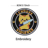 Black embroidery patch featuring a yellow cat with a knife and the text CHOOSE VIOLENCE