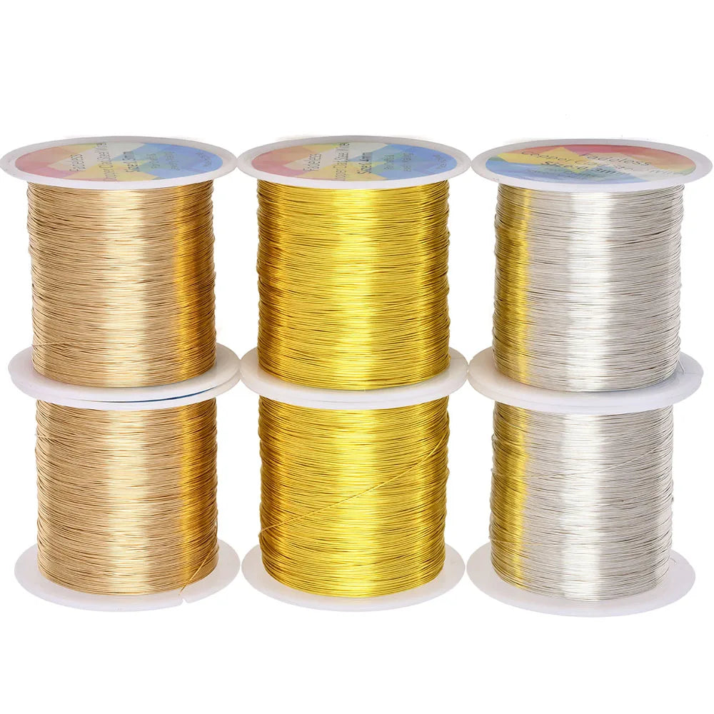 Three spools of bendable copper clad steel wire for crafting, showing gold and silver colors.