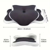A black ergonomic memory foam butterfly neck pillow shown from the top and side views.