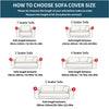 Diagram showing recommended sofa cover sizes for 1 to 5 seater sofas based on length measurements.