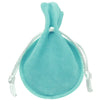 A teal velvet drawstring gift bag with a gourd shape and white cord.