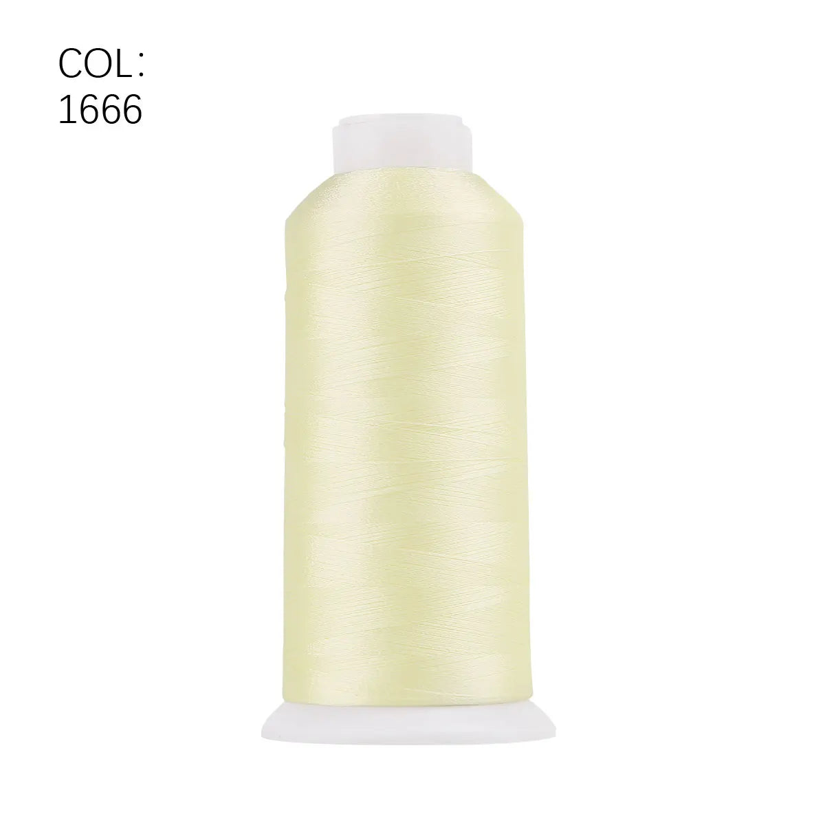 A roll of light yellow polyester embroidery thread with a white cap.
