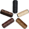 Five rolls of multi-color sewing threads for hair extensions shown in various shades and colors.