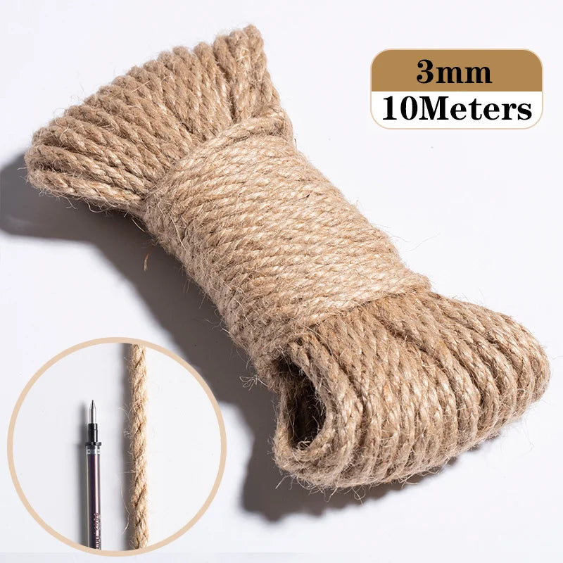 A roll of 3mm jute twine measuring 10 meters for crafts and decor