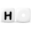 A white silicone alphabet bead shaped like the letter H, with a circular hole for stringing.