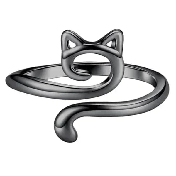Silver adjustable crochet tension rings shaped like a cat face for knitting projects