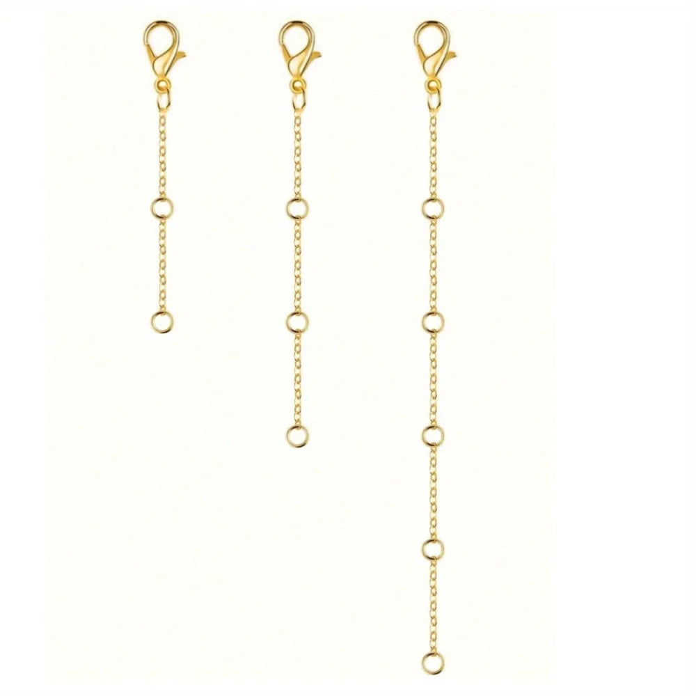 A gold-colored adjustable lobster clasp necklace chain displayed vertically.