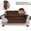 Brown quilted sofa slipcover showing the front and reverse side details.