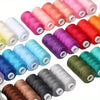 A collection of 12 rolls of mixed-color polyester sewing thread in various shades of pink, orange, red, purple, and green.